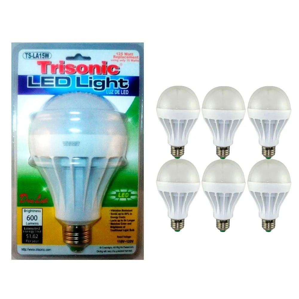 6 LED Light Bulbs Daylight 15 Watt Energy Saver 125 W Replacement Lamp Home Bulb