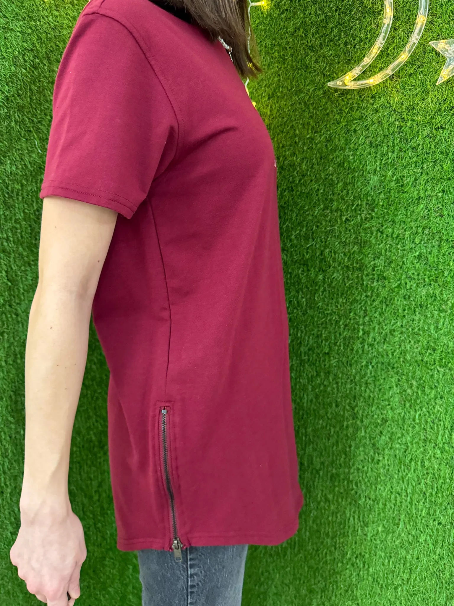 Angel Baby Maroon Tee with Zipper Sides S