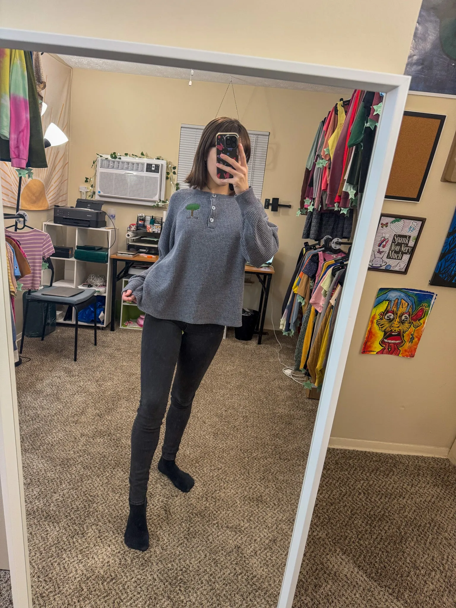 Button Up Tree Sweater XL