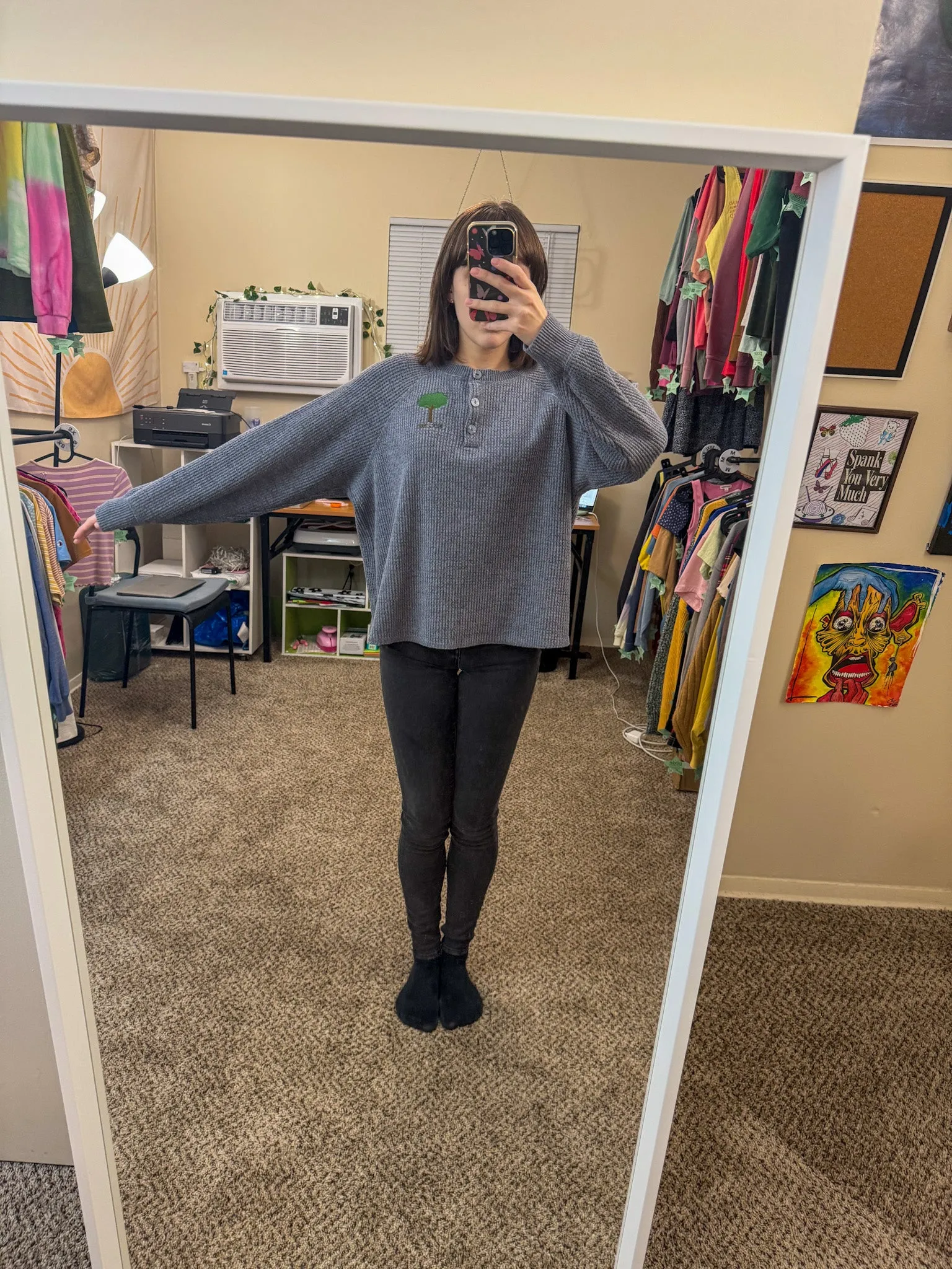 Button Up Tree Sweater XL
