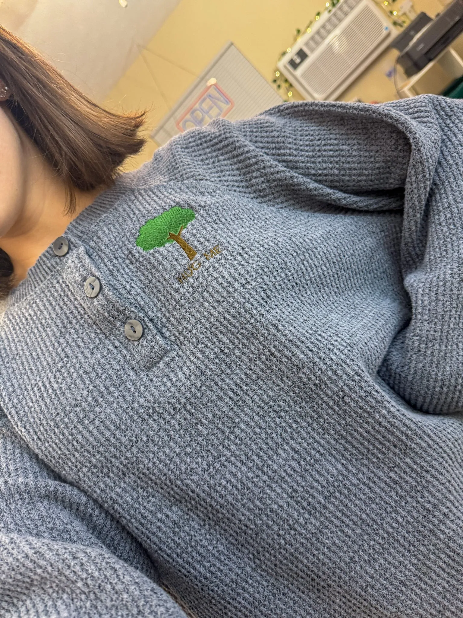 Button Up Tree Sweater XL