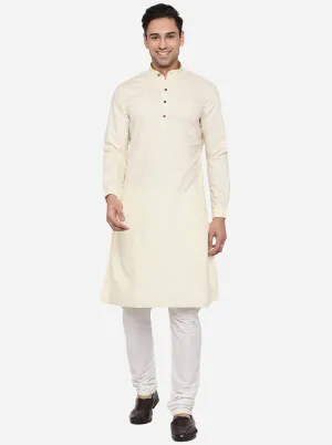 Cream Solid Regular Fit Modi Kurta | JadeBlue