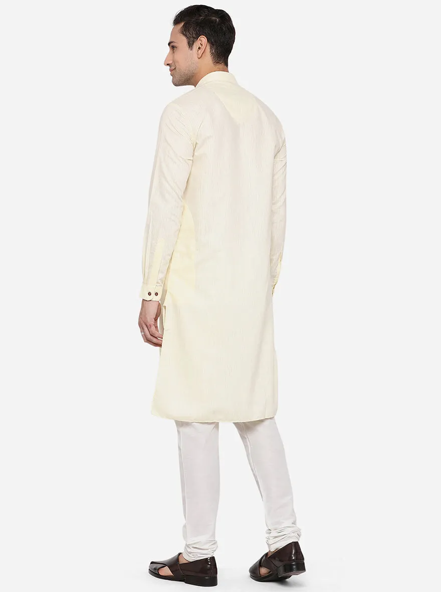 Cream Solid Regular Fit Modi Kurta | JadeBlue