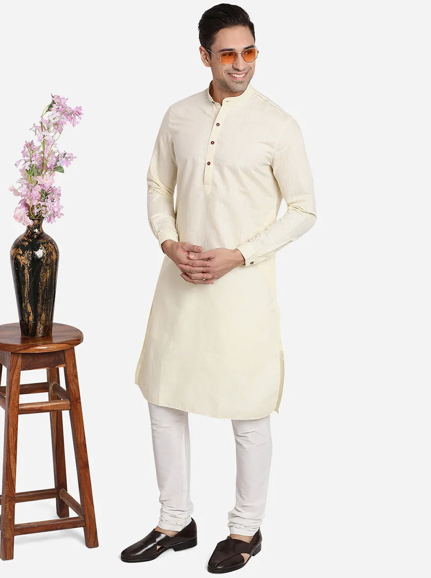 Cream Solid Regular Fit Modi Kurta | JadeBlue