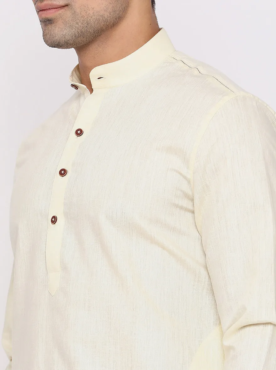Cream Solid Regular Fit Modi Kurta | JadeBlue