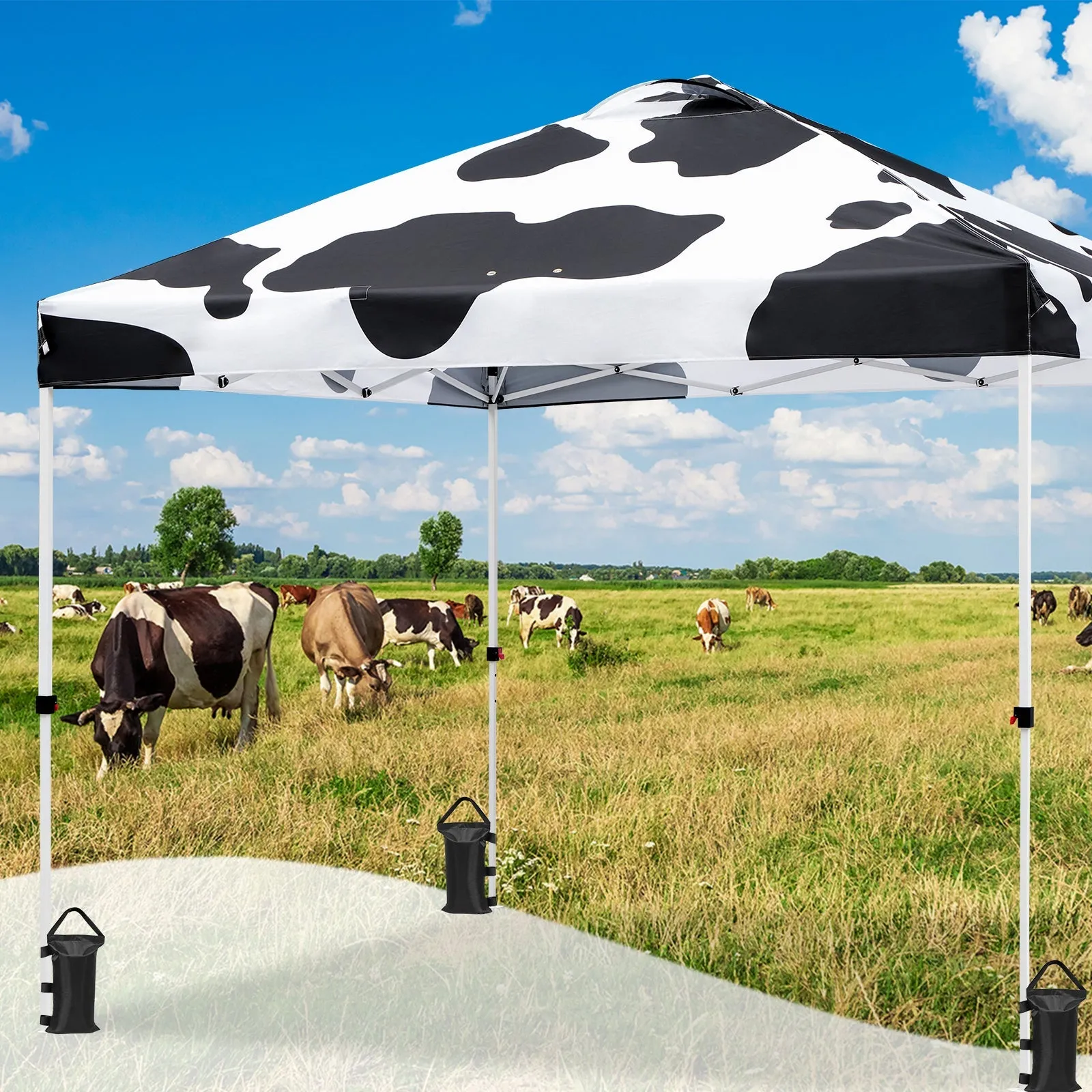 Eagle Peak SHADE GRAPHiX Easy Setup 10x10 Pop Up Canopy Tent with Digital Printed Cow Print Top