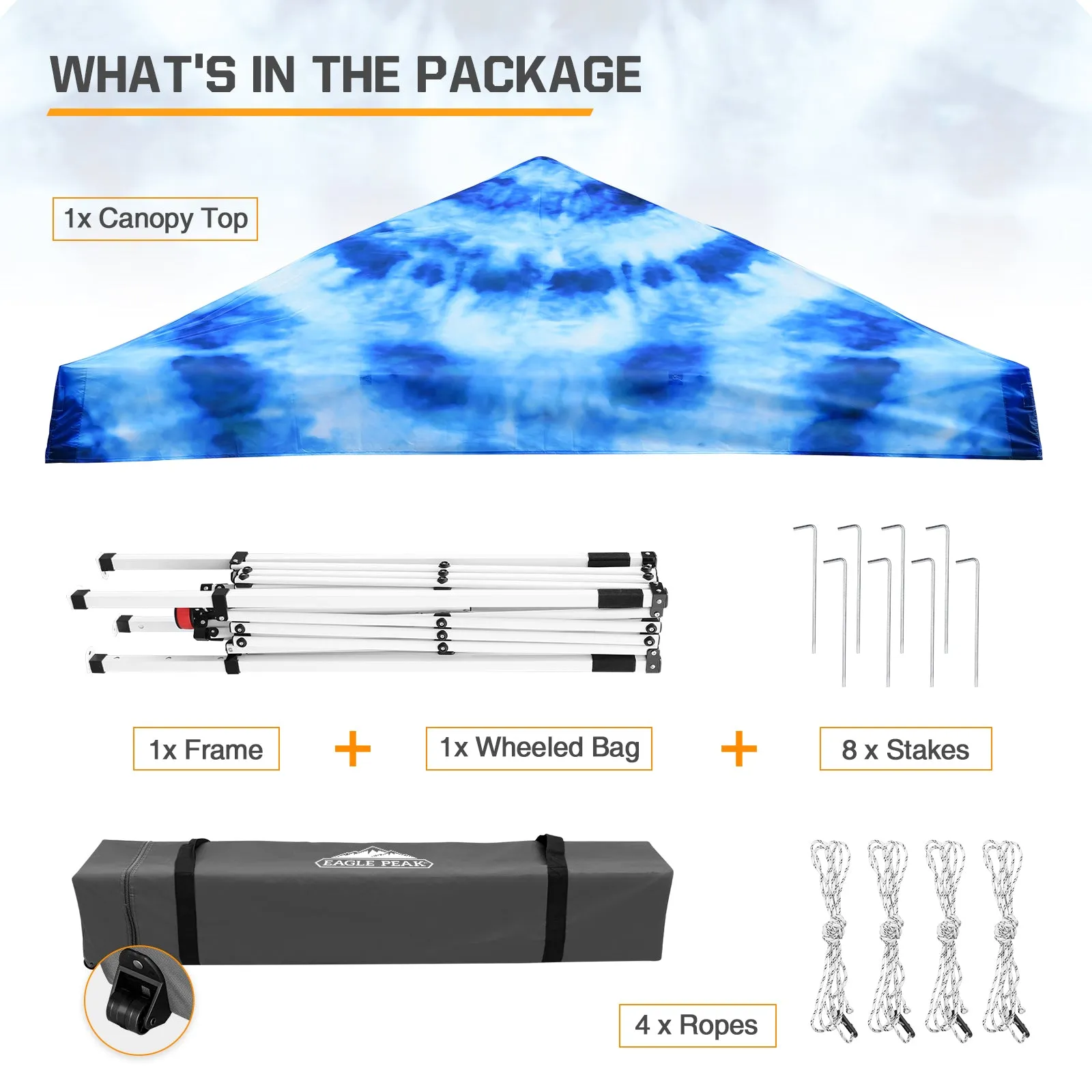 Eagle Peak SHADE GRAPHiX Slant Leg 10x10 Easy Setup Pop Up Canopy Tent with Digital Printed Tie Dye Top