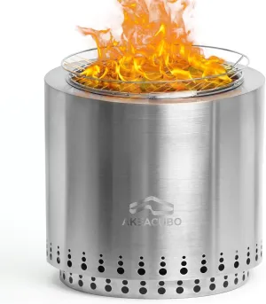 Large 17" Stainless Steel Smokeless Fire Pit with Removable Ash Pan and Carry Bag