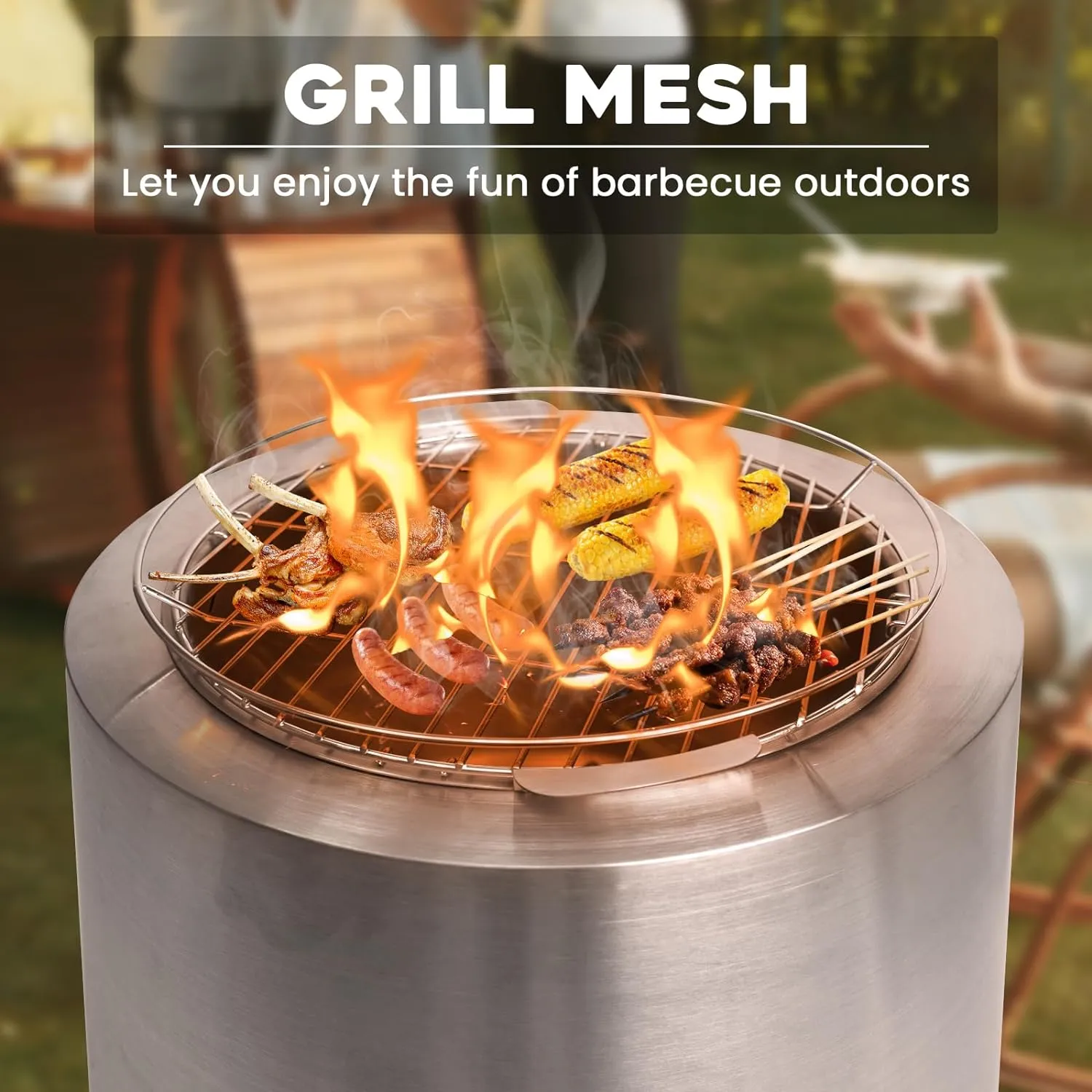 Large 17" Stainless Steel Smokeless Fire Pit with Removable Ash Pan and Carry Bag