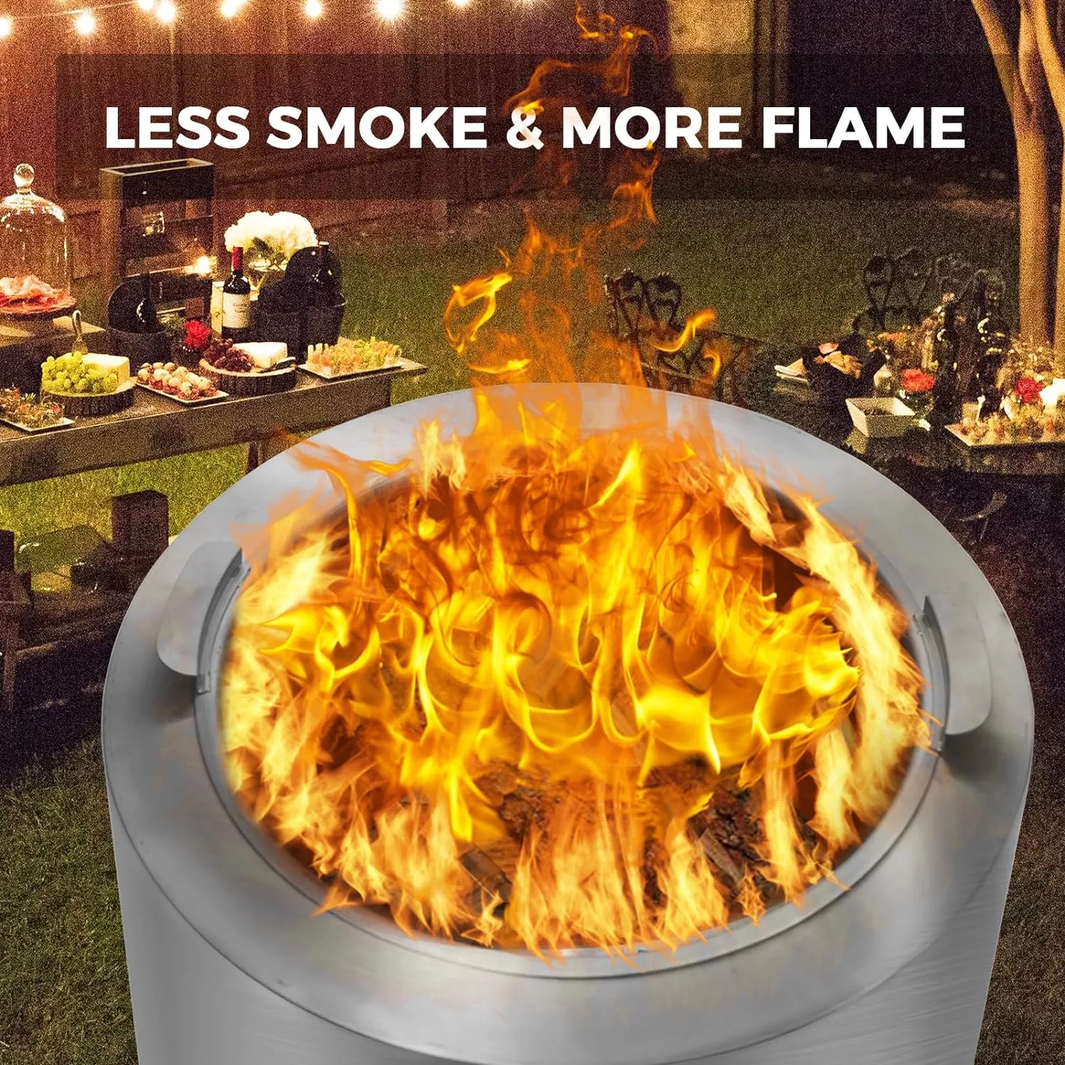Large 17" Stainless Steel Smokeless Fire Pit with Removable Ash Pan and Carry Bag