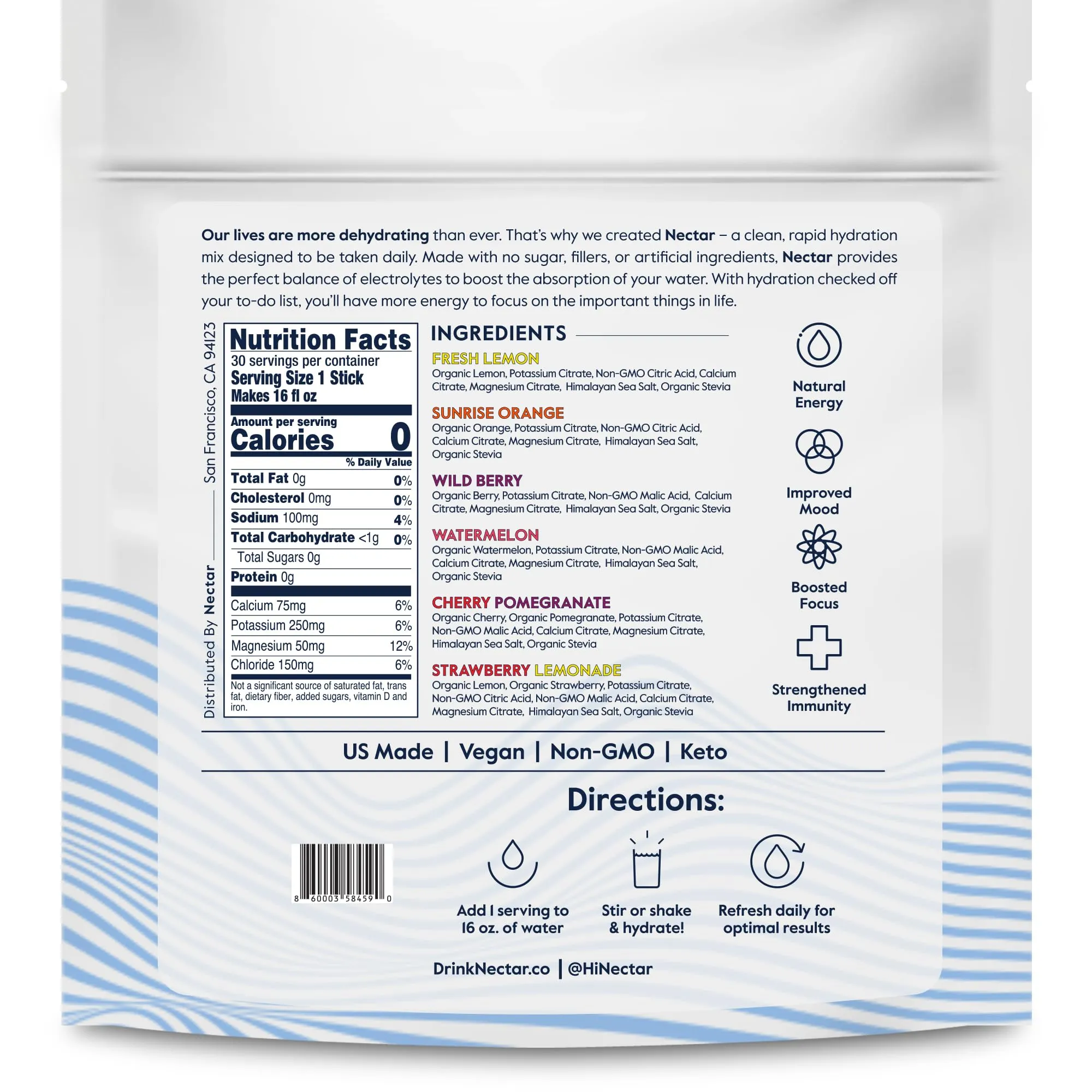 Nectar Hydration Packets - Electrolytes Powder Packets - Sugar Free & 0 Calorie - Organic Fruit Liquid Daily IV Hydrate Packets for Dehydration Relief and Rehydration (Variety 30 Pack)