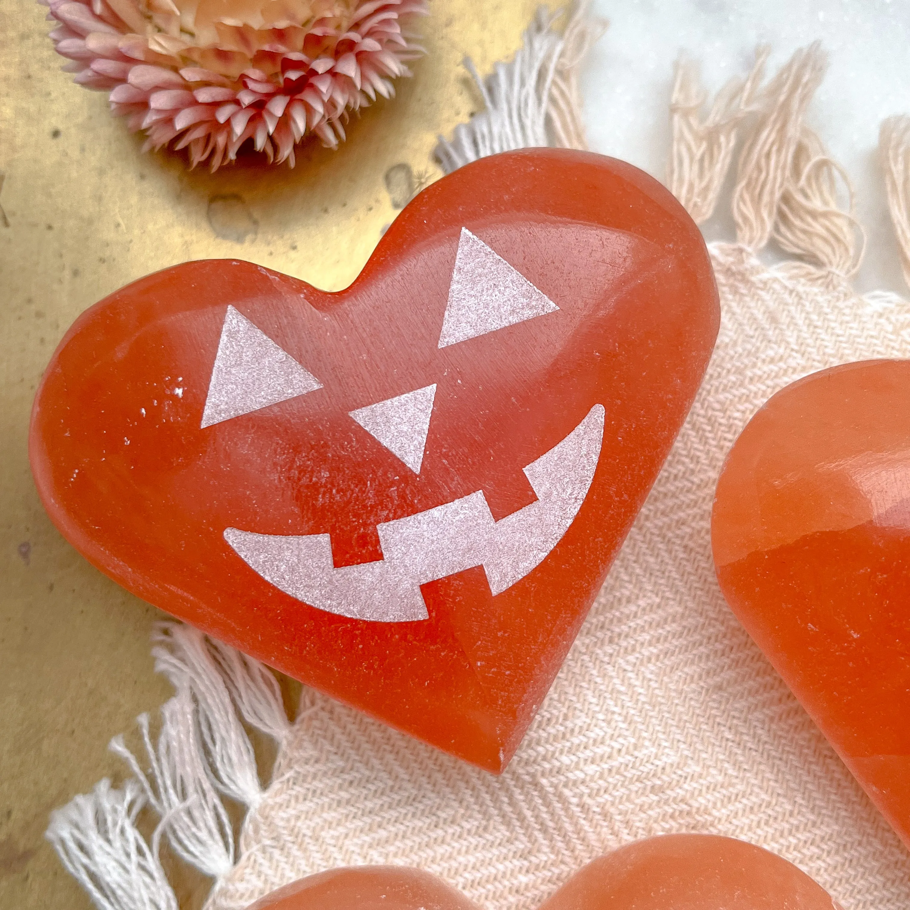 Peach Selenite Heart-o-Lanterns