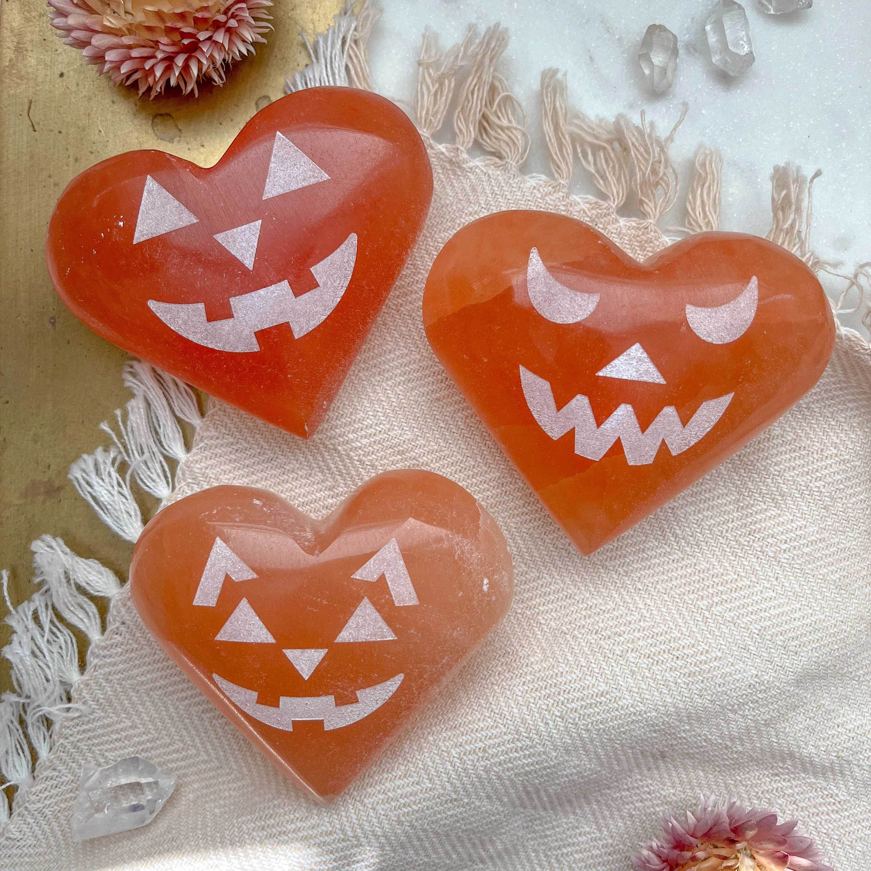 Peach Selenite Heart-o-Lanterns