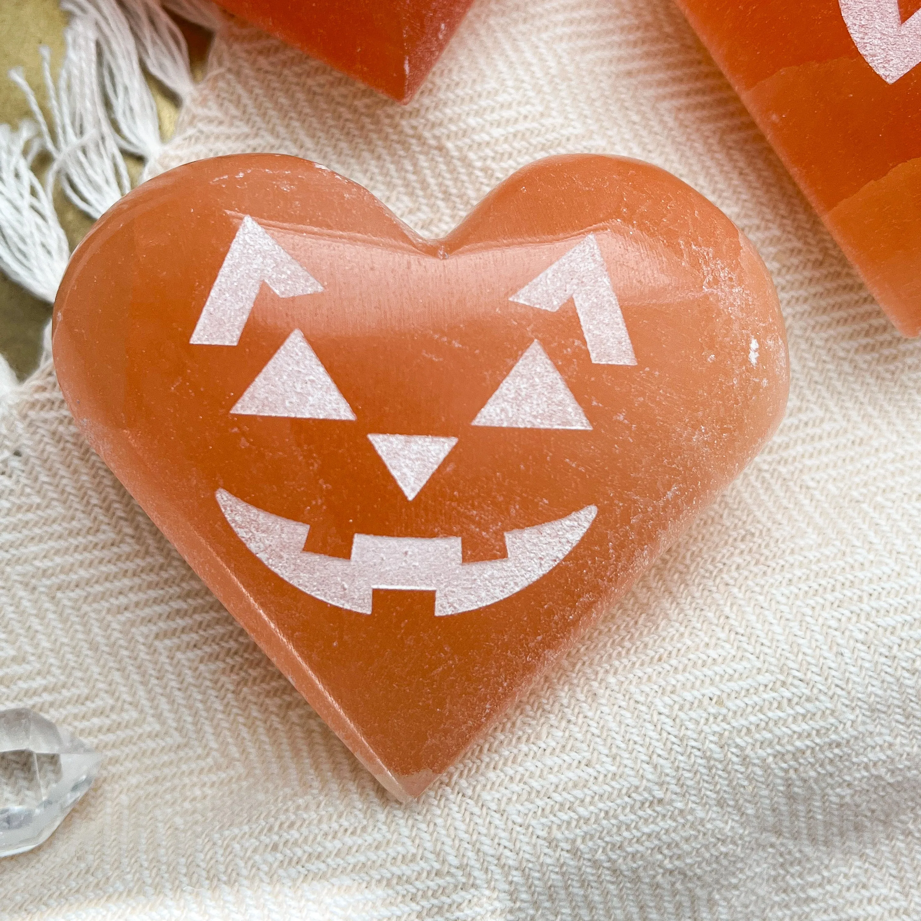 Peach Selenite Heart-o-Lanterns