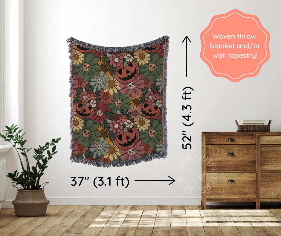 Retro Jack-O-Lanterns And Skulls | Woven Blanket
