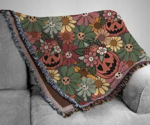 Retro Jack-O-Lanterns And Skulls | Woven Blanket